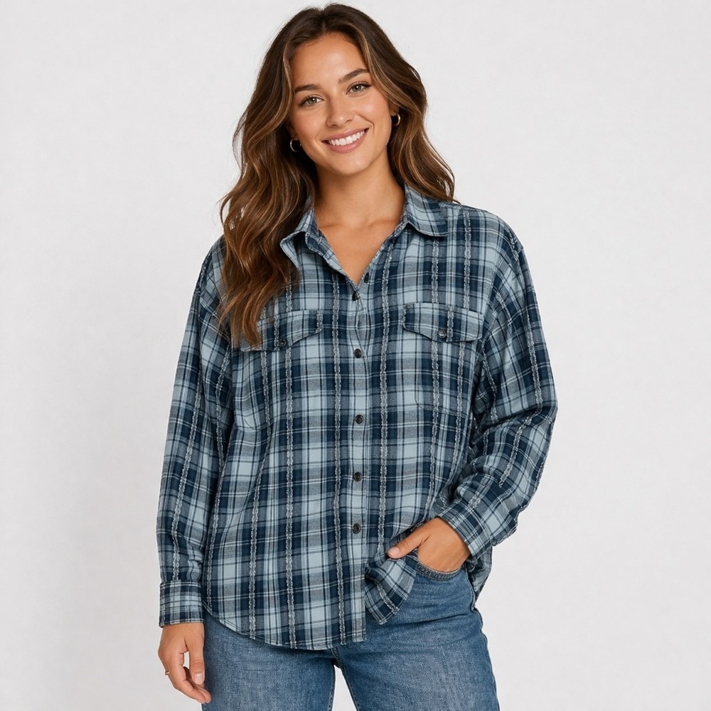 Woolrich Plaid Pearl Snap Shirt Womens S Blue Cotton Outdoor  Western Pockets